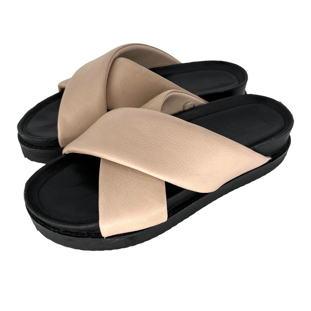 Selected Femme Chunky Slider Size 9 Platform Sandals Crossover Beige Leather